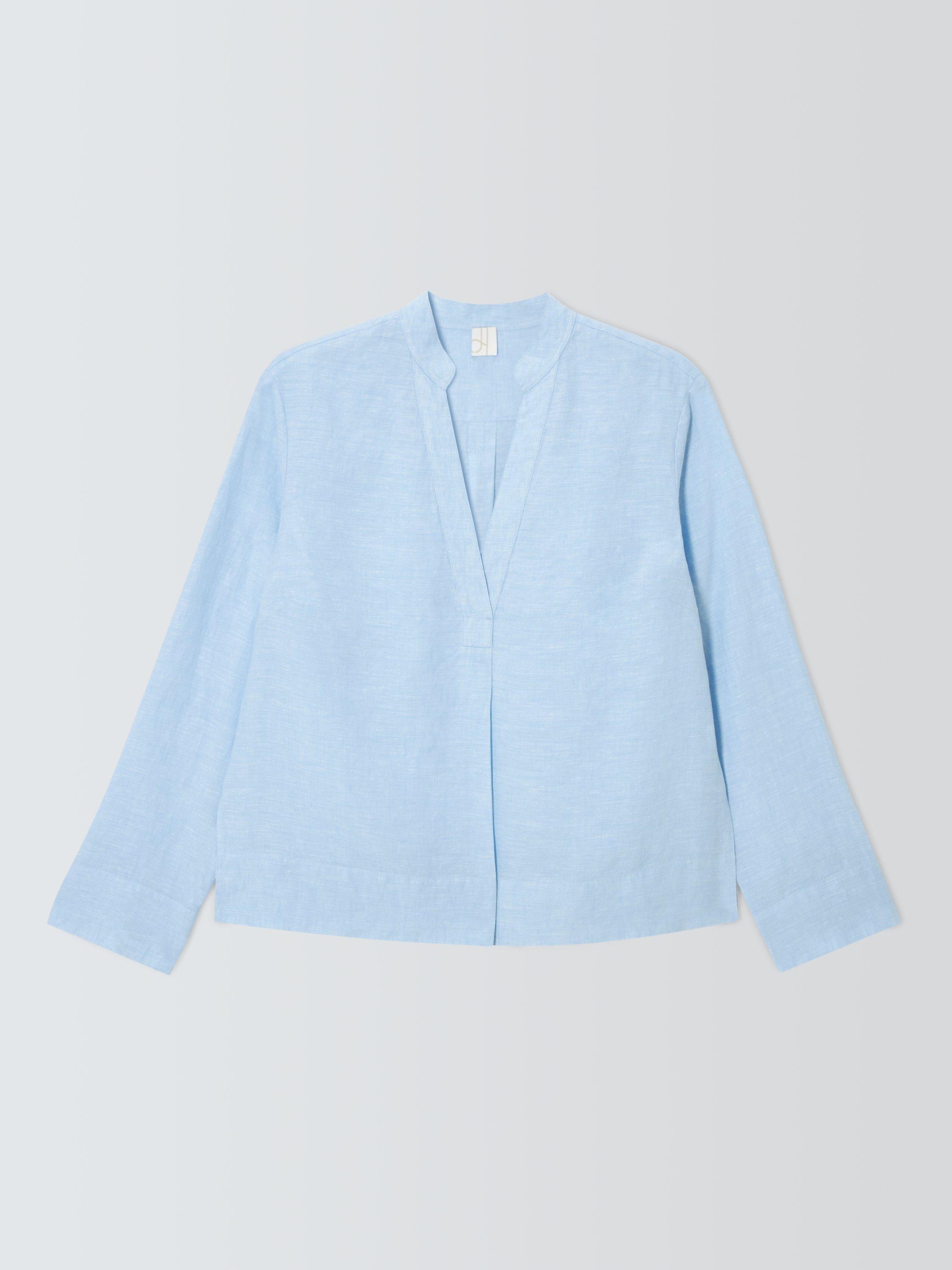 Product image 4 of 7, which shows John Lewis Linen V-Neck Blouse, Light Blue, 8