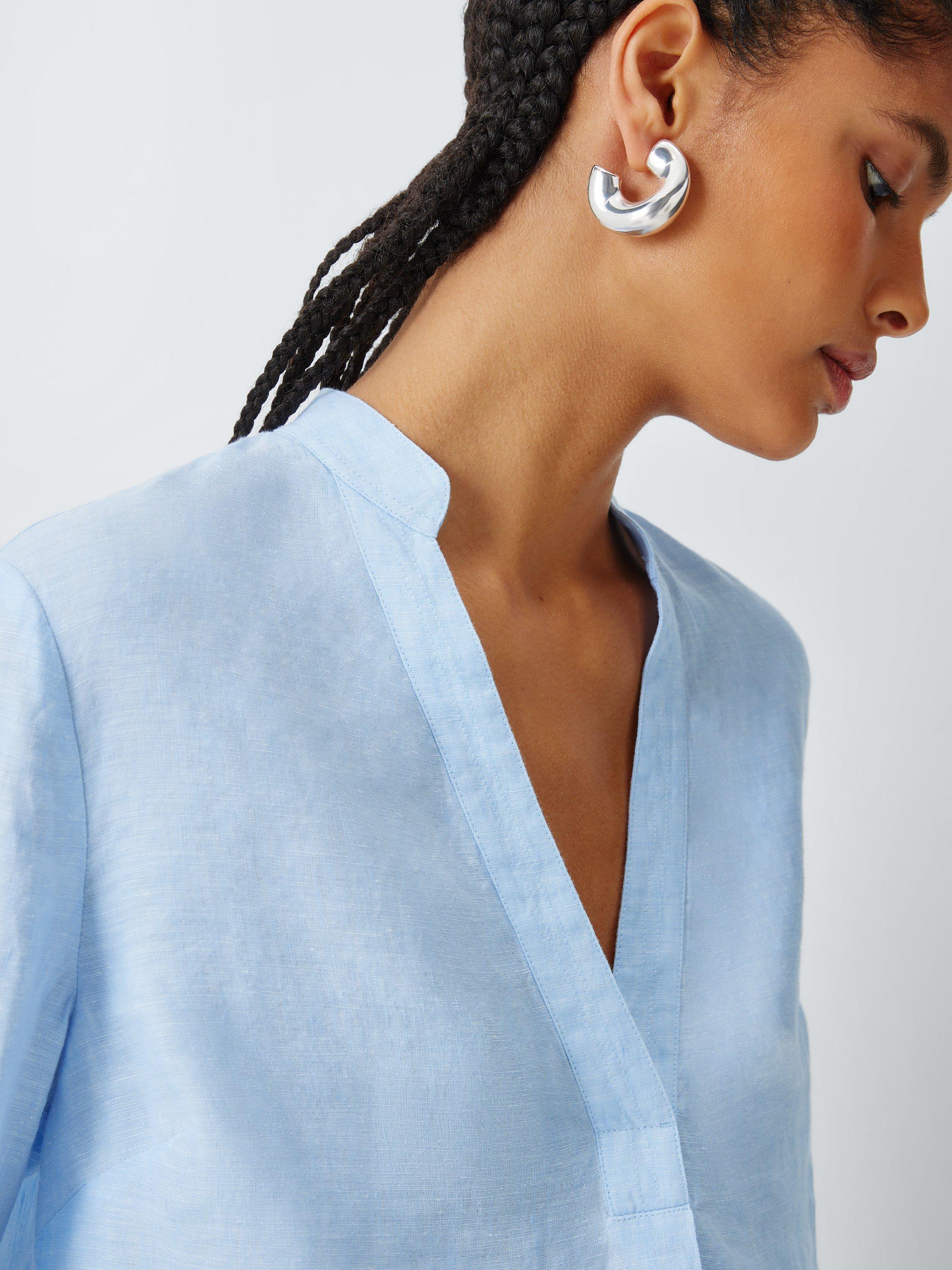 Product image 5 of 7, which shows John Lewis Linen V-Neck Blouse, Light Blue, 8