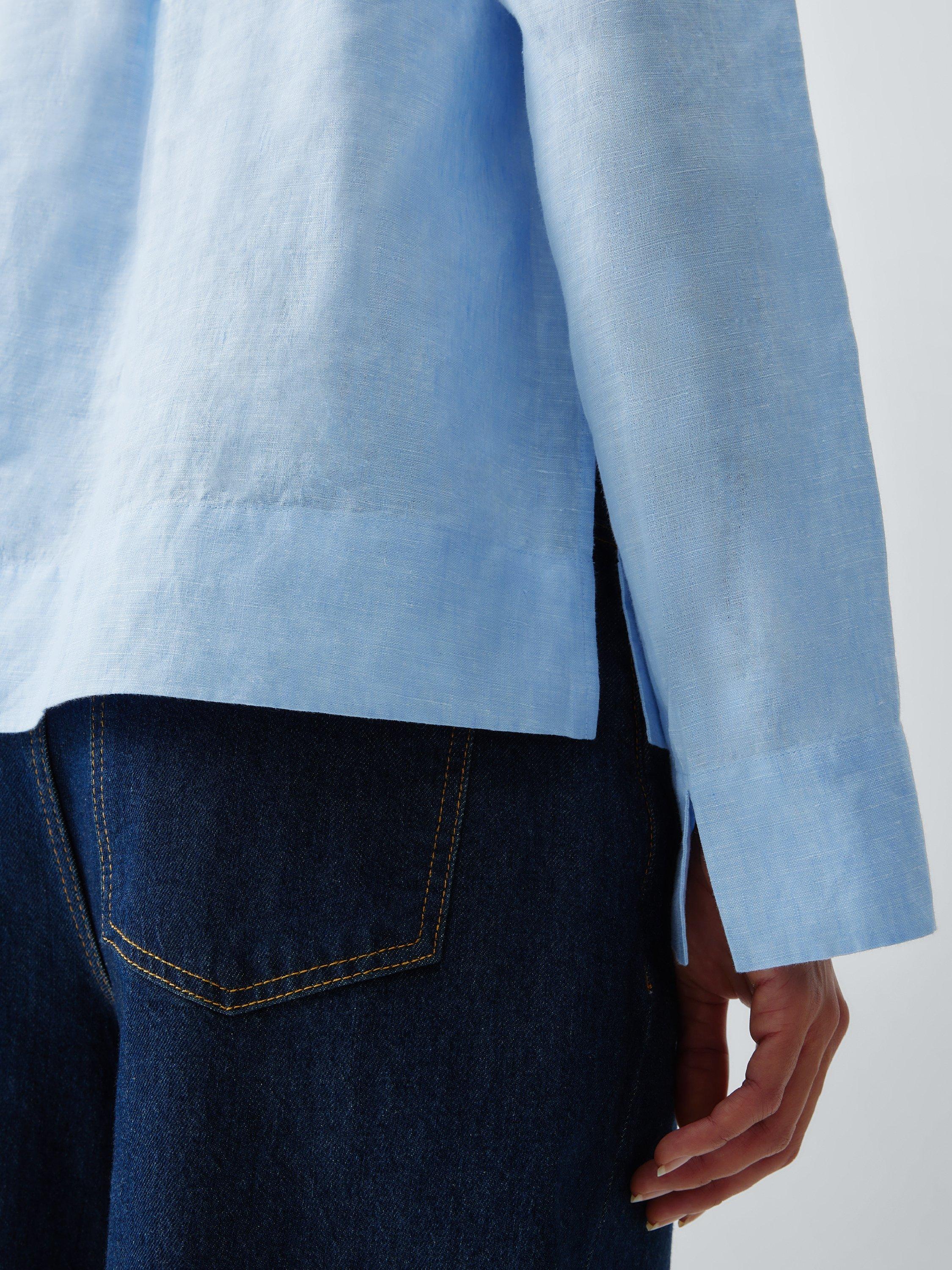 Product image 6 of 7, which shows John Lewis Linen V-Neck Blouse, Light Blue, 8