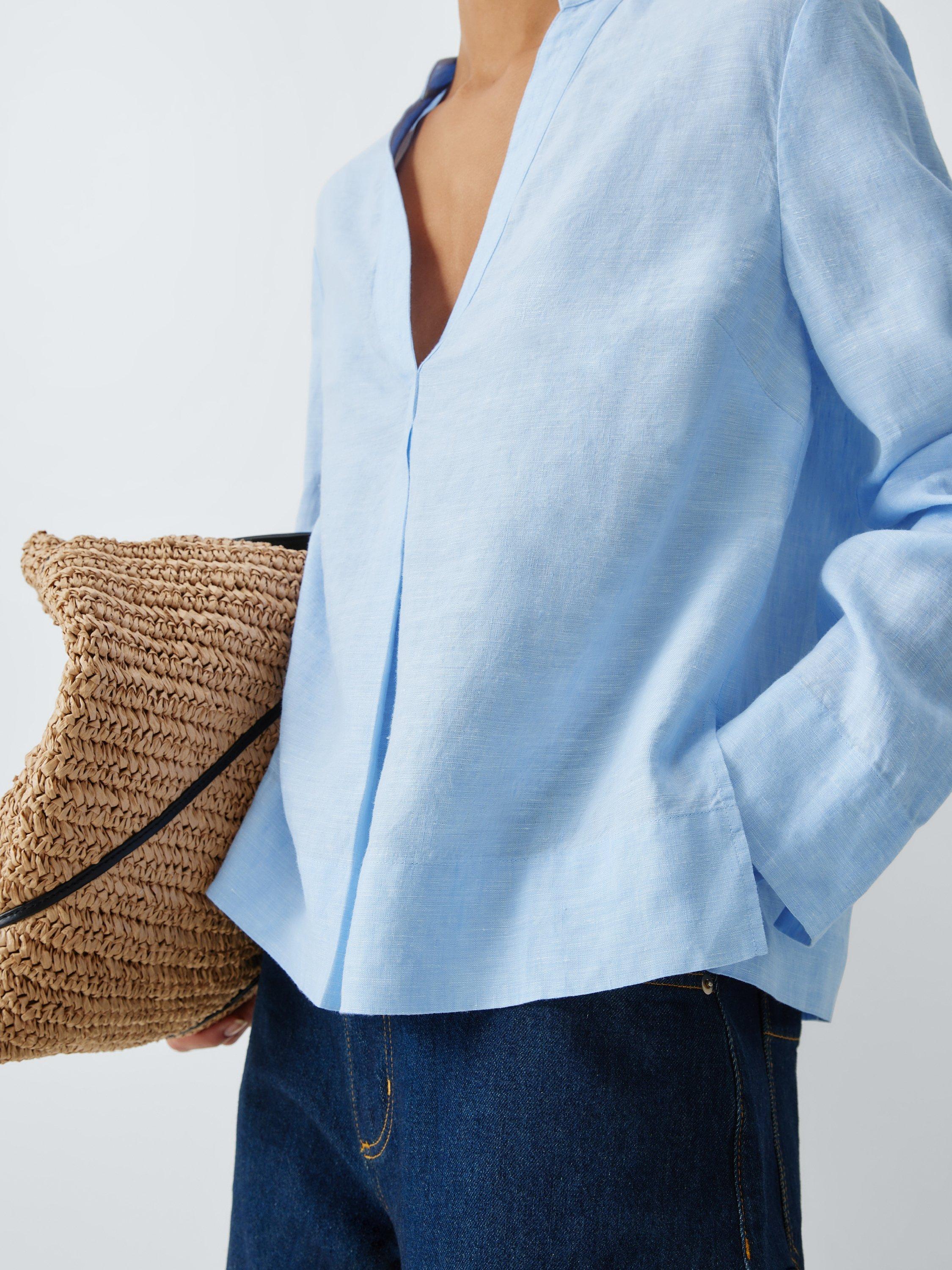 Product image 7 of 7, which shows John Lewis Linen V-Neck Blouse, Light Blue, 8