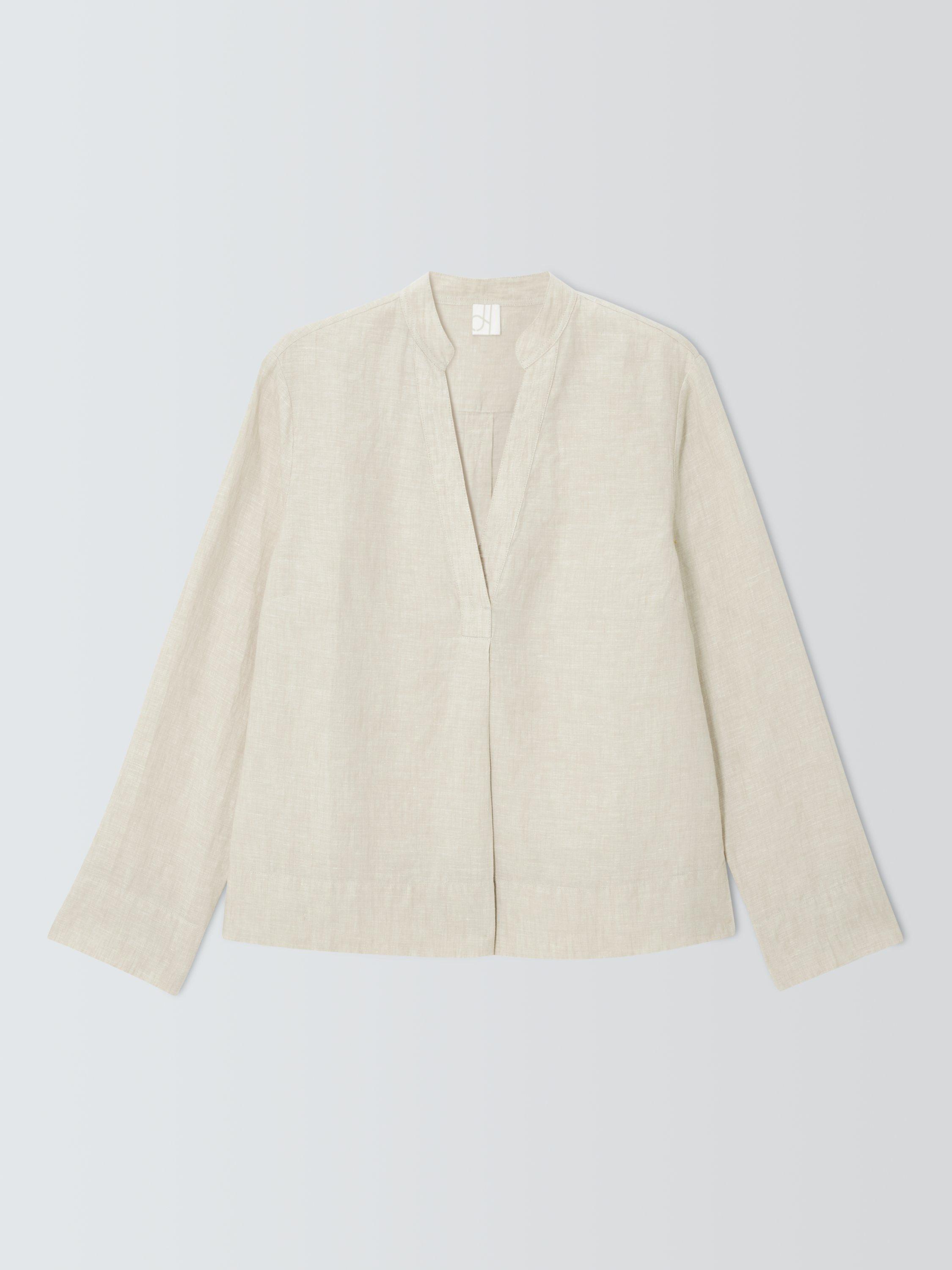 Product image 4 of 7, which shows John Lewis Pure Linen V-Neck Top, Natural, 8