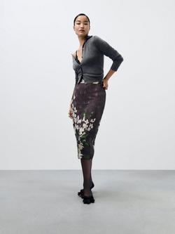 John Lewis Taffeta Floral Print Midi Skirt, Multi - view 2, Multi
