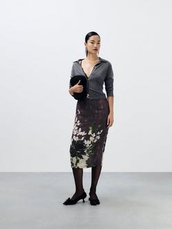 John Lewis Taffeta Floral Print Midi Skirt, Multi, Multi