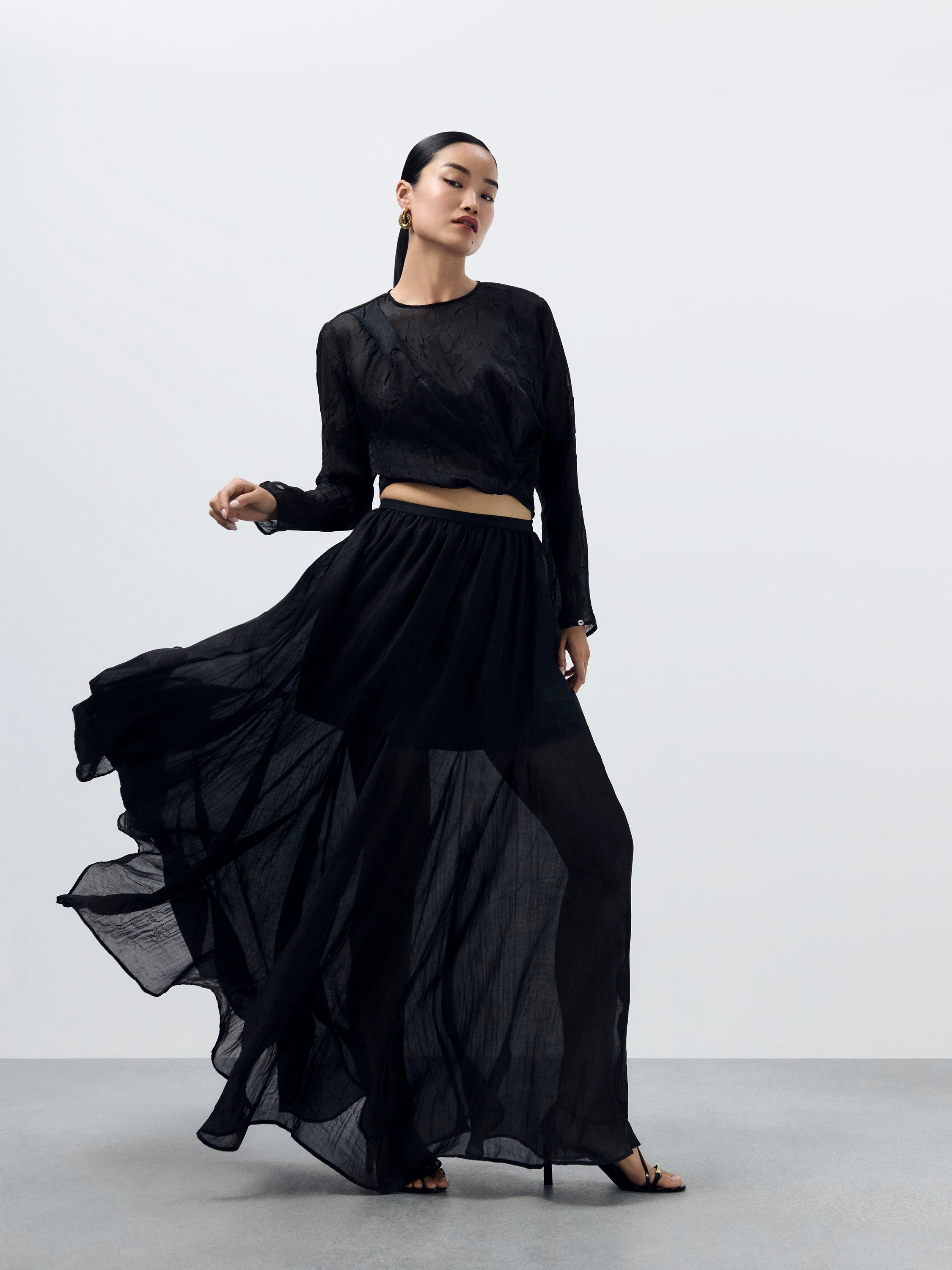 Product image 7 of 7, which shows John Lewis Organza Maxi Skirt, Black, 8
