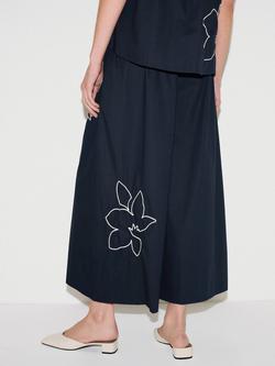 Jigsaw Embroidered Floral Wide Leg Trousers, Navy - view 2, Navy