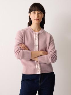 Jigsaw Satin Trim Wool Rich Cardigan, Pink