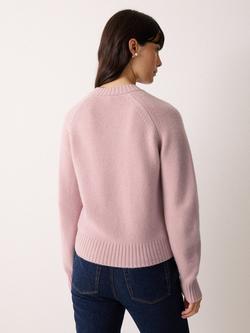 Jigsaw Satin Trim Wool Rich Cardigan - view 2, Pink