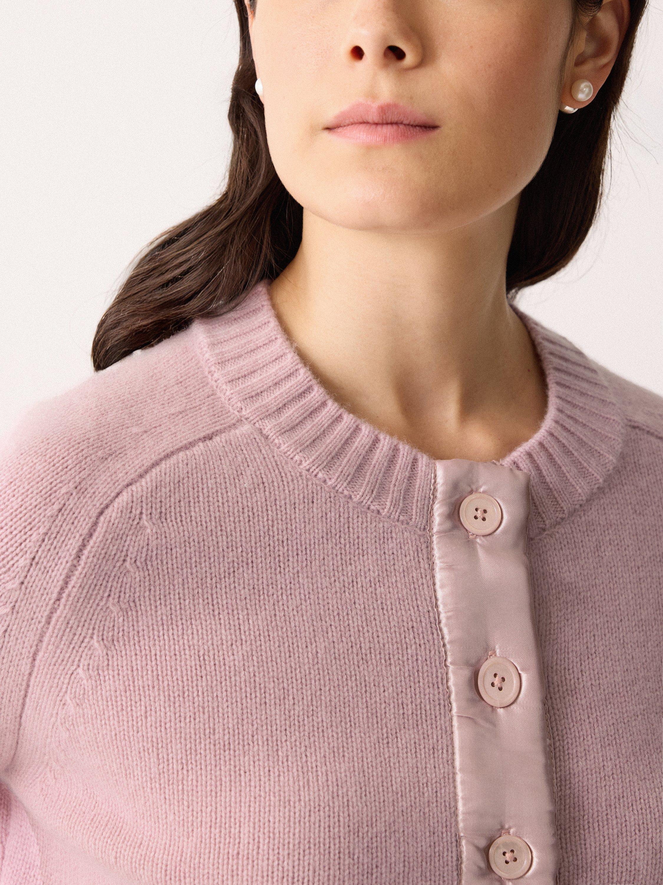 Product image 3 of 5, which shows Jigsaw Satin Trim Wool Rich Cardigan, Pink, XS