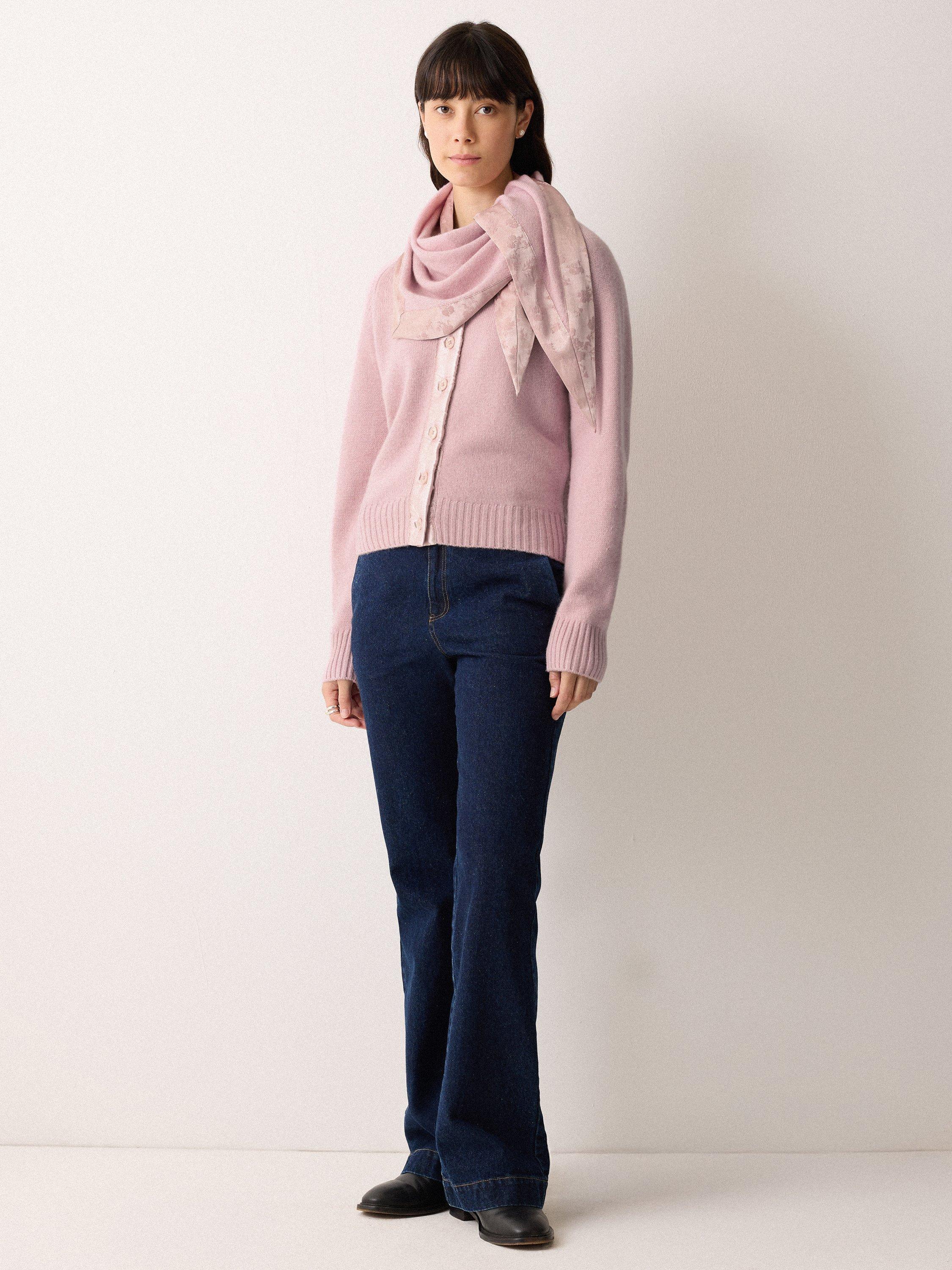 Product image 4 of 5, which shows Jigsaw Satin Trim Wool Rich Cardigan, Pink, XS