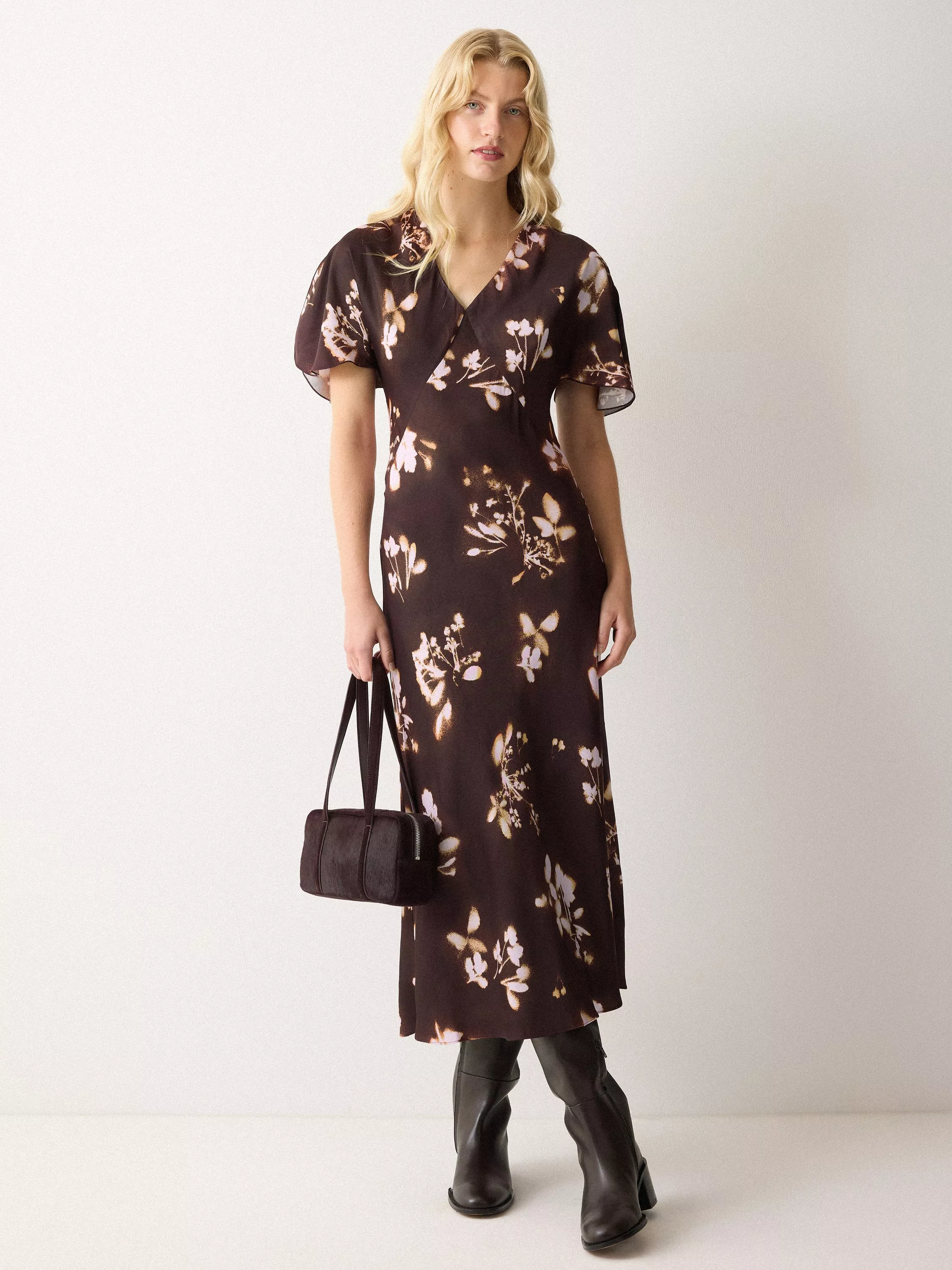 white christmas dresses Red & Cream Floral Bias Midi Dress - Romantic Summer Style main image 1