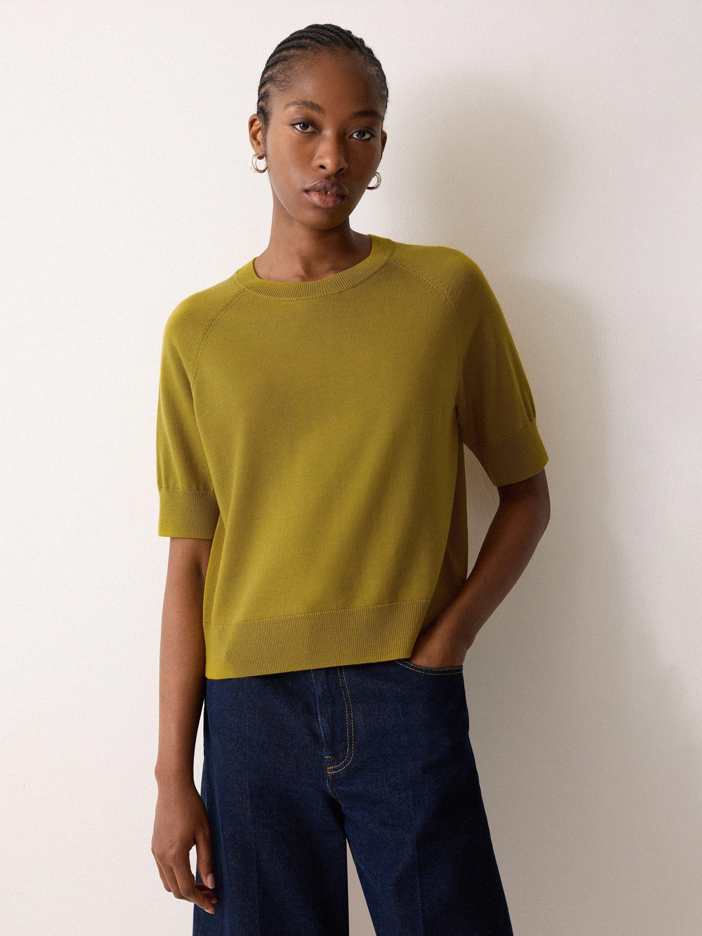 Product image 1 of 5, which shows Jigsaw Pure Merino Wool Knit Top, Green, S