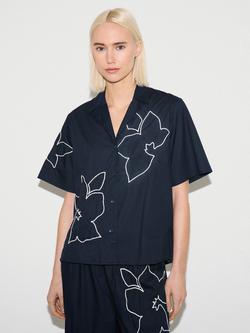 Jigsaw Embroidered Floral Shirt, Navy, Navy