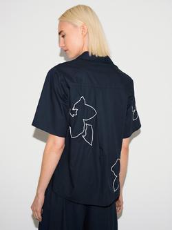 Jigsaw Embroidered Floral Shirt, Navy - view 2, Navy