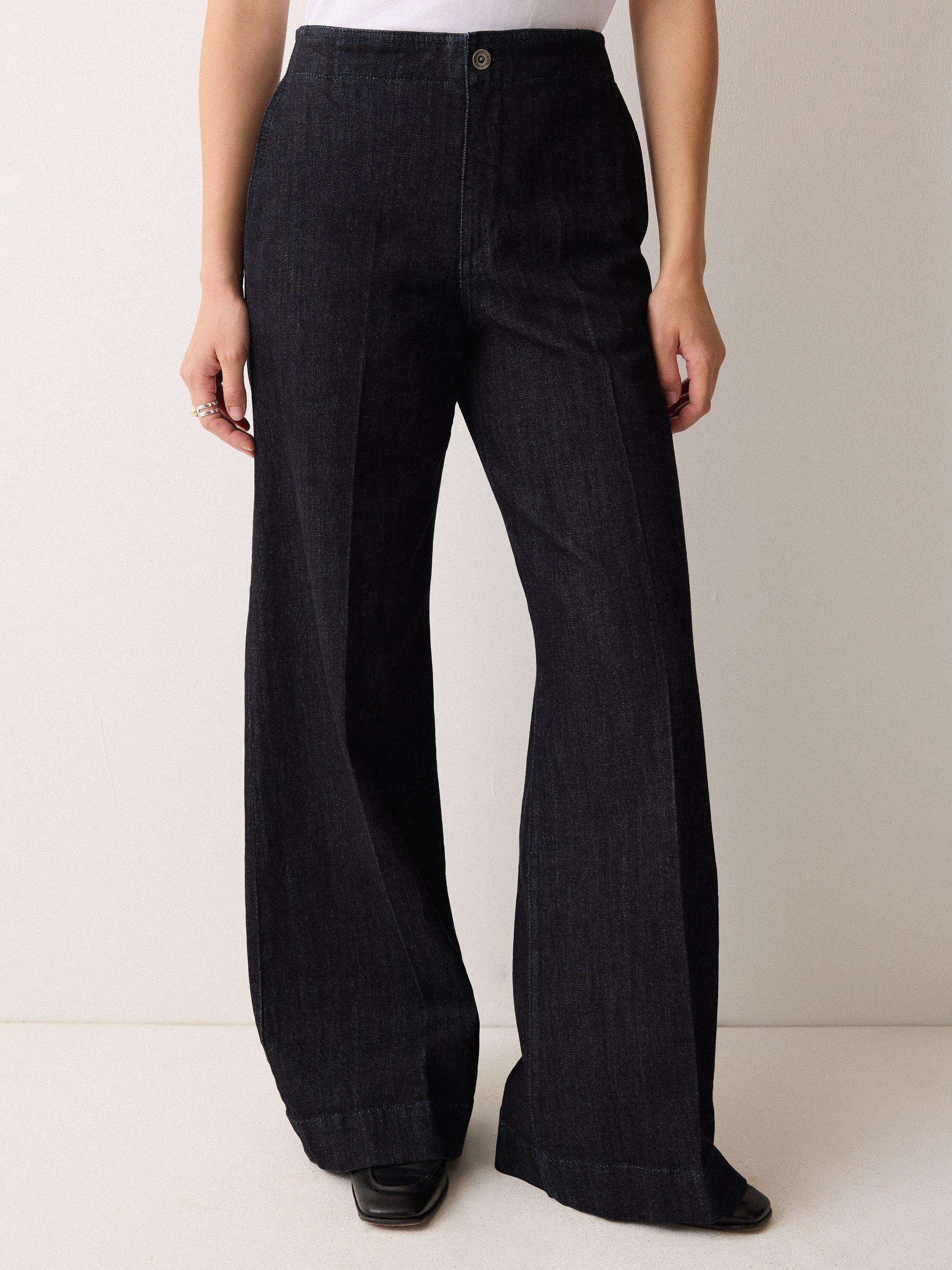 Product image 1 of 6, which shows Jigsaw Myrtle Mid Rise Pressed Crease Denim Jeans, Dark Blue, 6