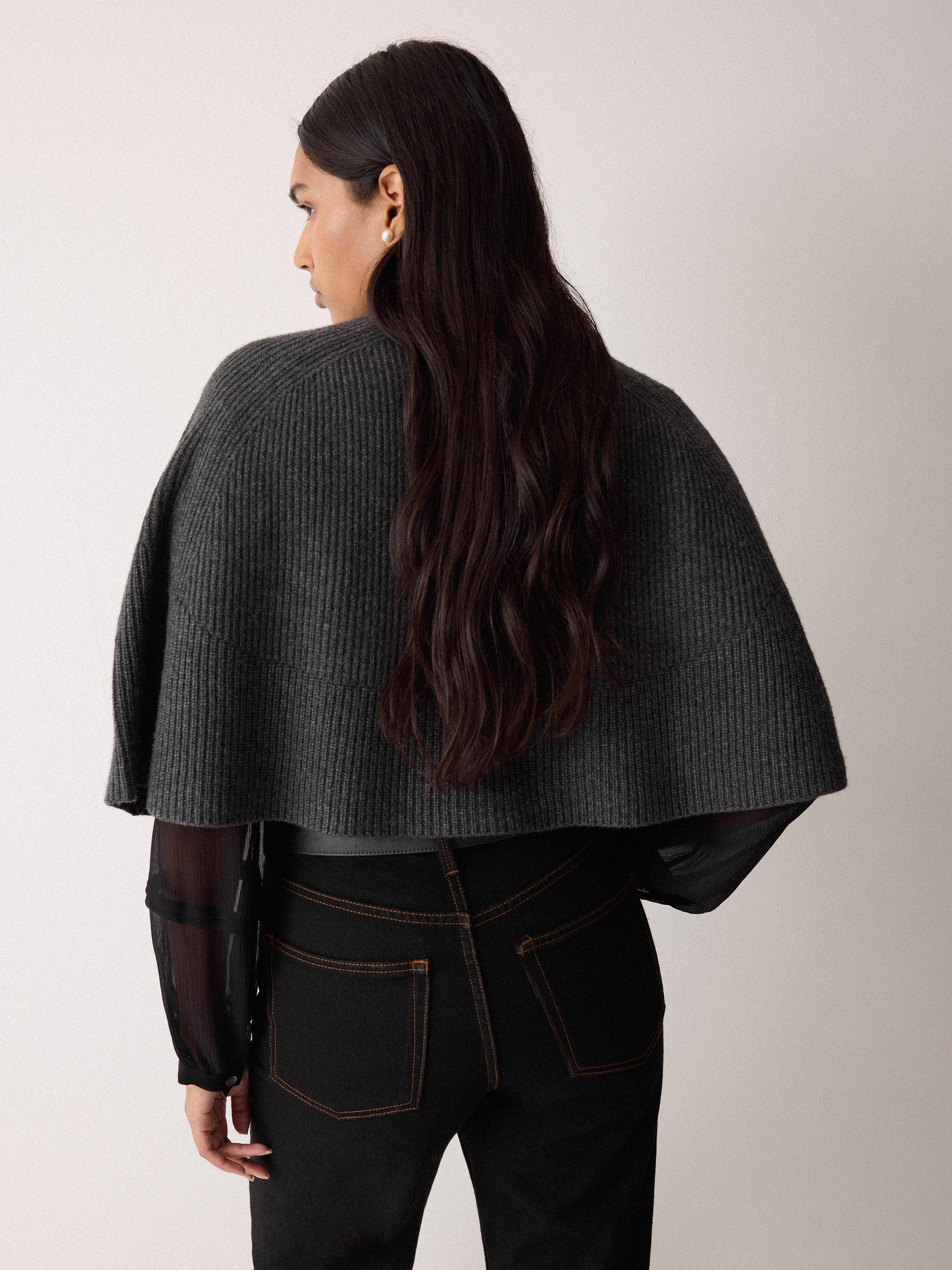 Product image 2 of 5, which shows Jigsaw Boxy Cropped Wool Rich Cape, Charcoal, S-M