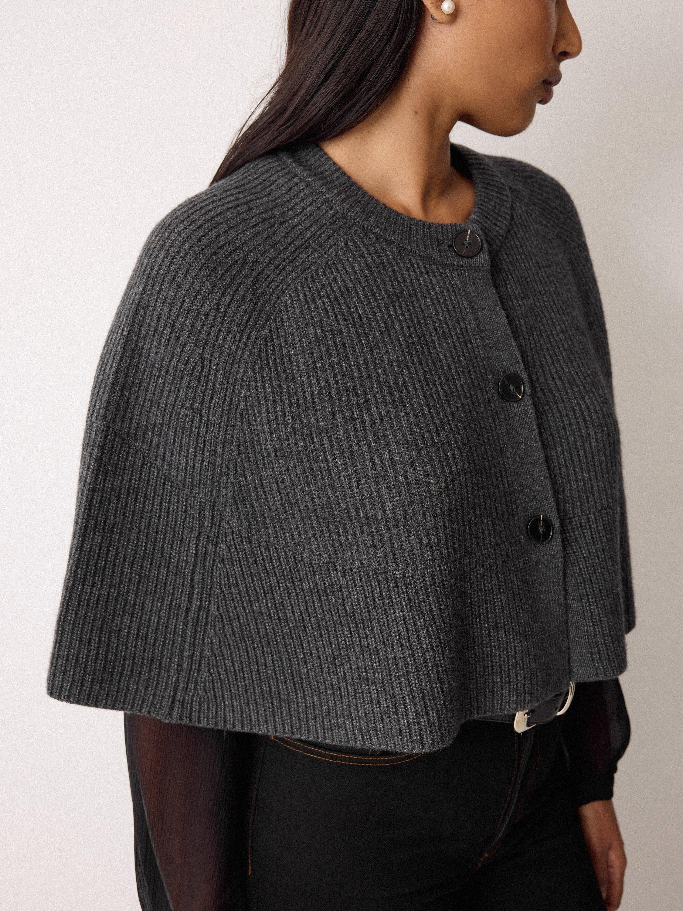 Product image 3 of 5, which shows Jigsaw Boxy Cropped Wool Rich Cape, Charcoal, S-M
