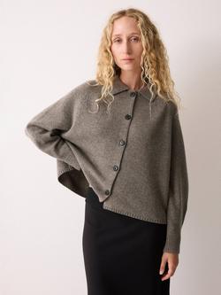 Jigsaw Wool Blend Collared Cardigan, Taupe