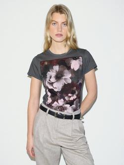 Jigsaw Antique Floral Print T-shirt, Grey/Multi