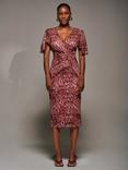 Jolie Moi Animal Print Mesh Angel Sleeve Dress, Pink