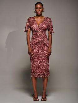 Jolie Moi Animal Print Mesh Angel Sleeve Dress, Pink, Pink