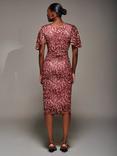 Jolie Moi Animal Print Mesh Angel Sleeve Dress, Pink
