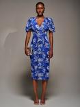 Jolie Moi Floral Angel Sleeve Bodycon Dress, Blue Floral