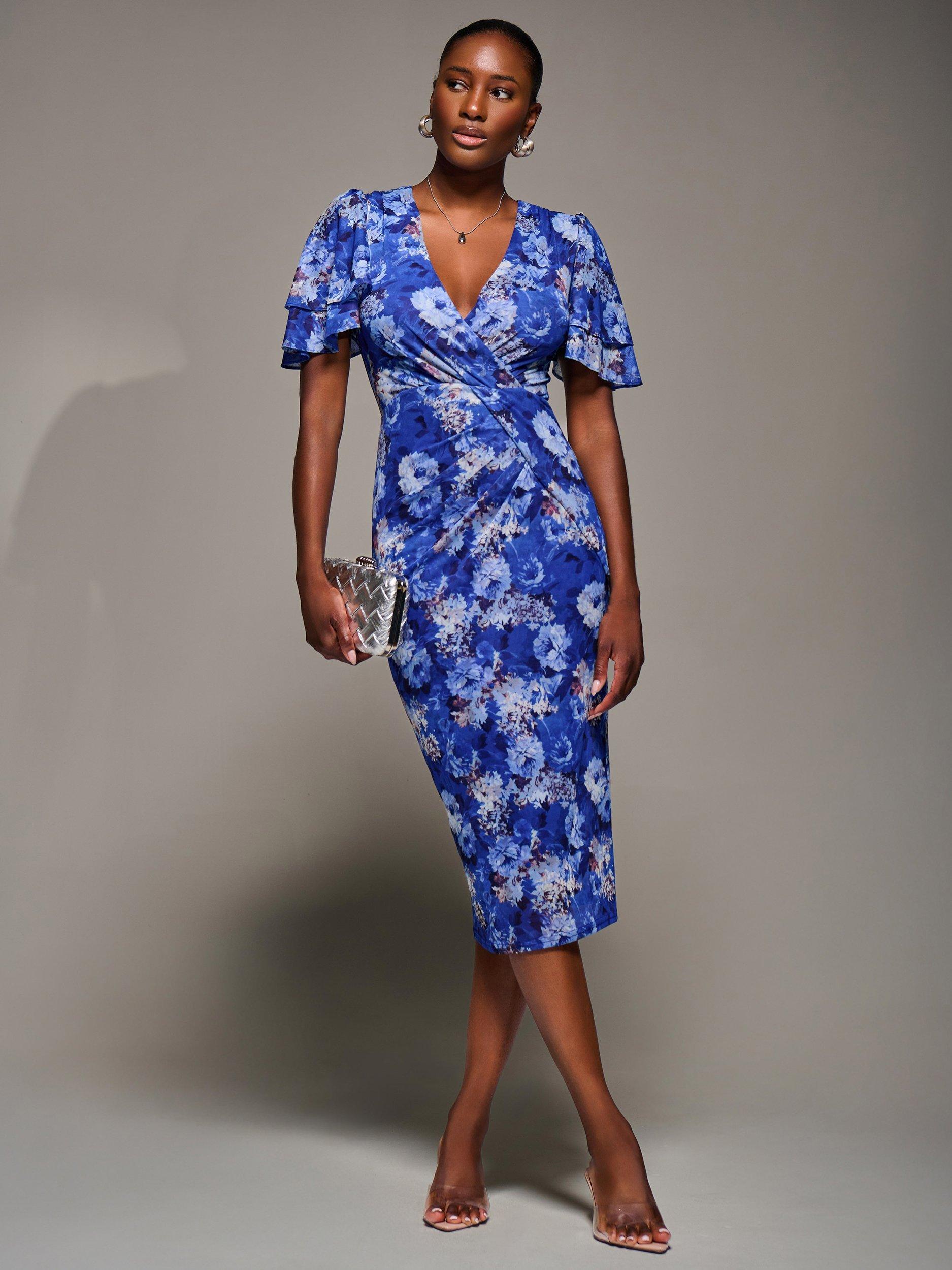 Jolie Dress Blue Floral Lace Dress Jolie Moi Floral Angel Sleeve