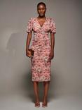 Jolie Moi Floral Angel Sleeve Mesh Dress, Pink