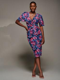 Jolie Moi Floral Angel Sleeve Mesh Dress, Pink, Pink