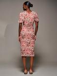 Jolie Moi Floral Angel Sleeve Mesh Dress, Pink