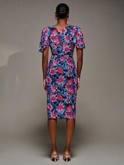 Jolie Moi Floral Angel Sleeve Mesh Dress, Pink - view 2, Pink