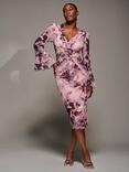 Jolie Moi Floral Frill Sleeve Midi Dress, Pink