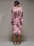 Jolie Moi Floral Frill Sleeve Midi Dress, Pink