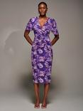 Jolie Moi Floral Bodycon Angel Sleeve Dress, Purple