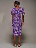 Jolie Moi Floral Bodycon Angel Sleeve Dress, Purple