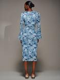 Jolie Moi Floral Frill Sleeve Midi Dress, Blue
