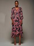 Jolie Moi Floral Mesh Tiered Midaxi Dress, Red