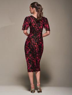 Jolie Moi Animal Print Angel Sleeve Bodycon Dress, Black - view 2, Black