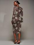 Jolie Moi Floral Frill Sleeve Wrap Midi Dress, Brown