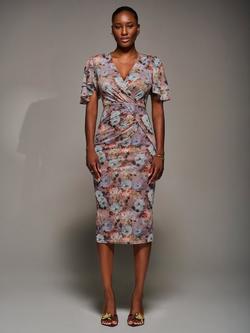 Jolie Moi Floral Angel Sleeve Bodycon Dress, Multi, Multi