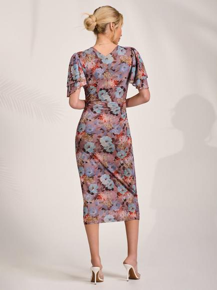 Jolie Moi Floral Angel Sleeve Bodycon Dress, Multi - view 2, Multi