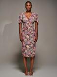 Jolie Moi Floral Angel Sleeve Mesh Dress, Multi