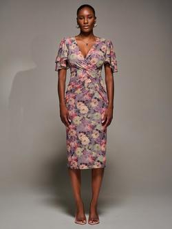 Jolie Moi Floral Angel Sleeve Mesh Dress, Multi, Multi