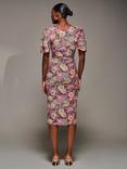 Jolie Moi Floral Angel Sleeve Mesh Dress, Multi