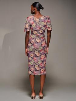 Jolie Moi Floral Angel Sleeve Mesh Dress, Multi - view 2, Multi