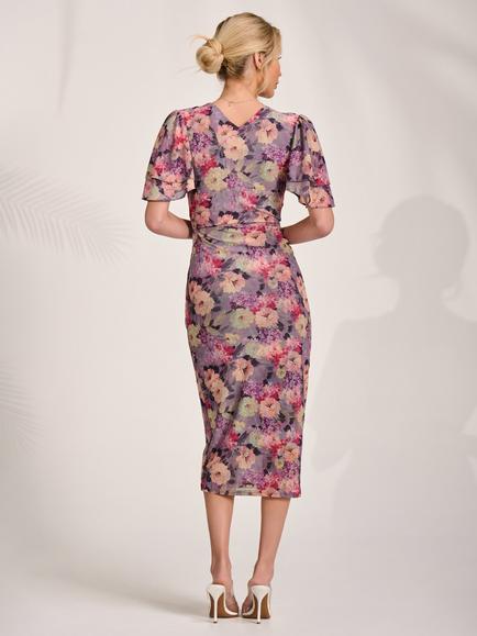 Jolie Moi Floral Angel Sleeve Mesh Dress, Multi - view 2, Multi