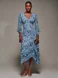 Jolie Moi Floral Ruffle Sleeve Tiered Dress, Blue