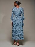 Jolie Moi Floral Ruffle Sleeve Tiered Dress, Blue