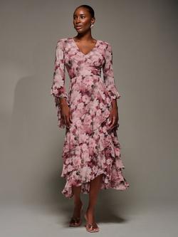 Jolie Moi Floral Ruffle Tiered Midaxi Dress, Pink, Pink