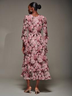 Jolie Moi Floral Ruffle Tiered Midaxi Dress, Pink - view 2, Pink